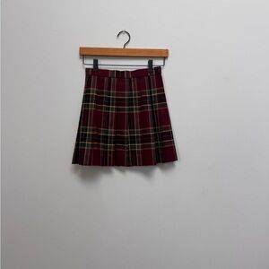 Japanese Style Burgundy Tartan Plaid Pleated Mini Skirt Adjustable Waist 24-26"
